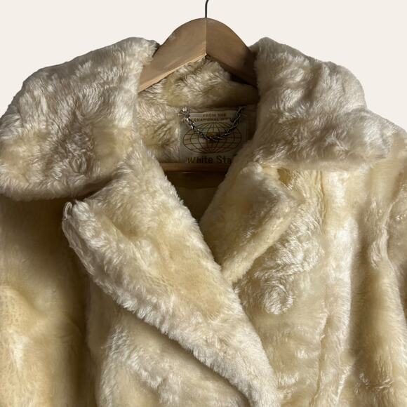 Vintage White Stag Cream Faux Fur Double Breasted Pea Coat Size 10 - Picture 4 of 9